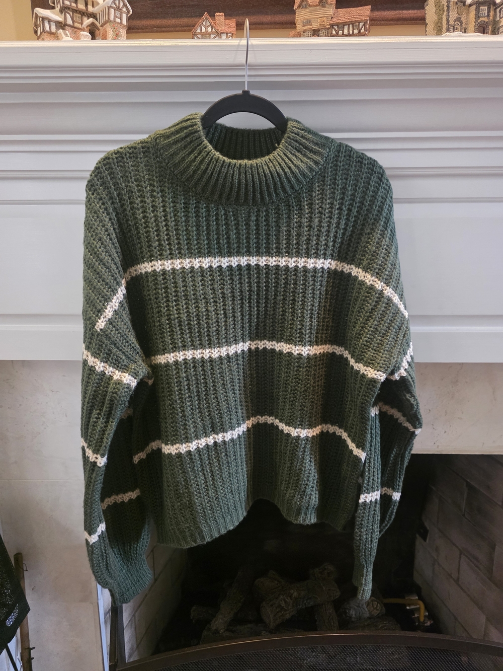 Zenana Outfitters Forest Green Turtleneck Sweater with White Stripes